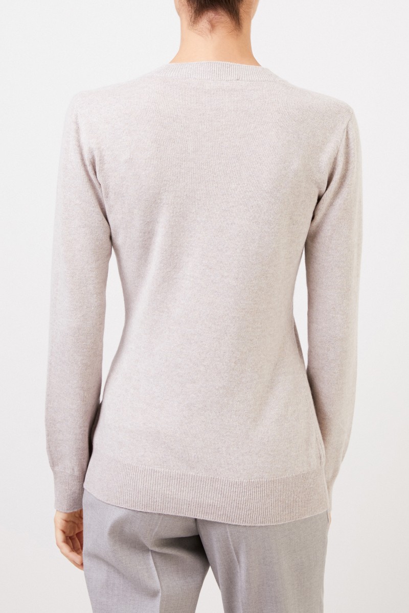Woll-Seiden-Pullover mit Lurex-Detail Taupe Melange