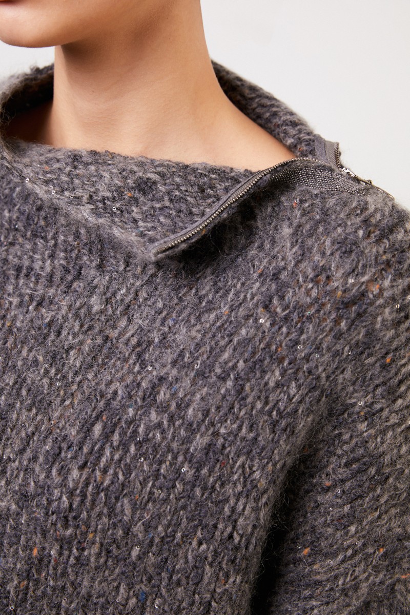 Fabiana Filippi Woll-Pullover mit Paillettendetails Anthrazit