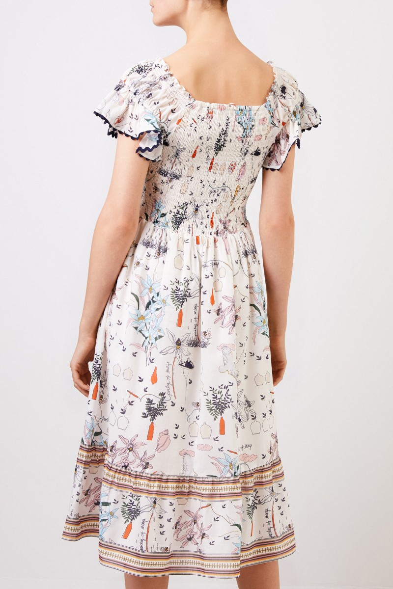 Langes Kleid mit gesmokter Taille Multi