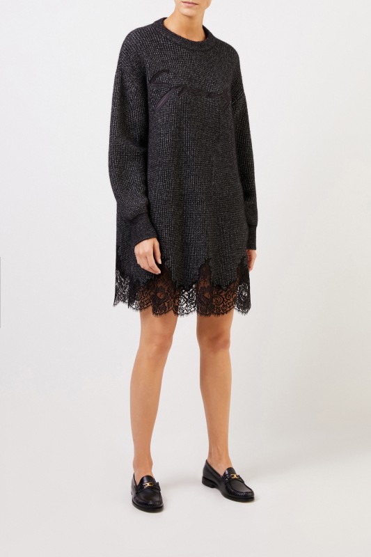 Givenchy Strickkleid mit Spitzendetails Anthrazit