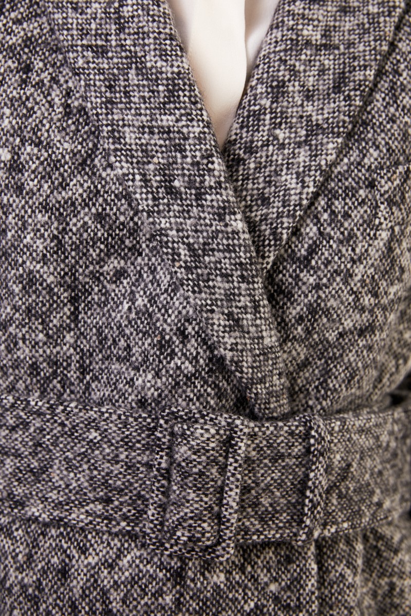 Stella McCartney Langer Woll-Mantel mit Gürtel Schwarz/Grau