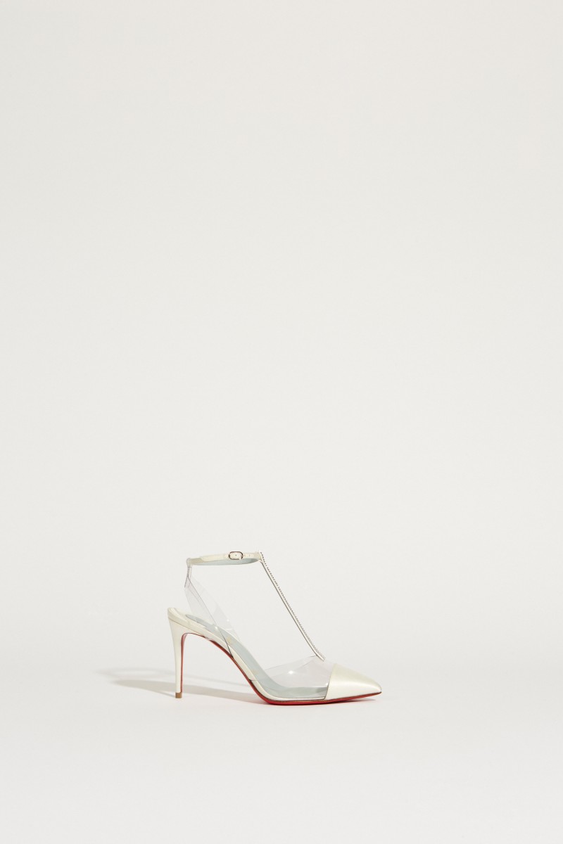 Satin-Pump ' Nosy Strass' Weiß