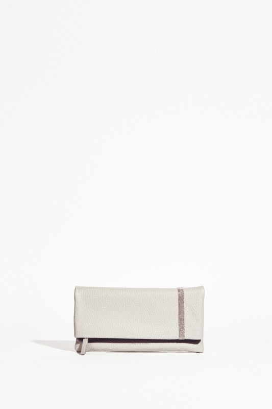 Leder-Clutch mit Perlenverzierung Grau