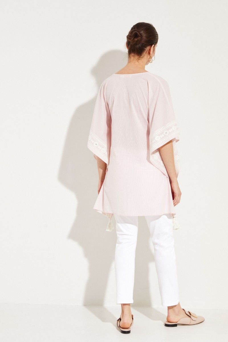 Gestreifter Kaftan 'Ravena' mit Stickerei Rosé/Weiß