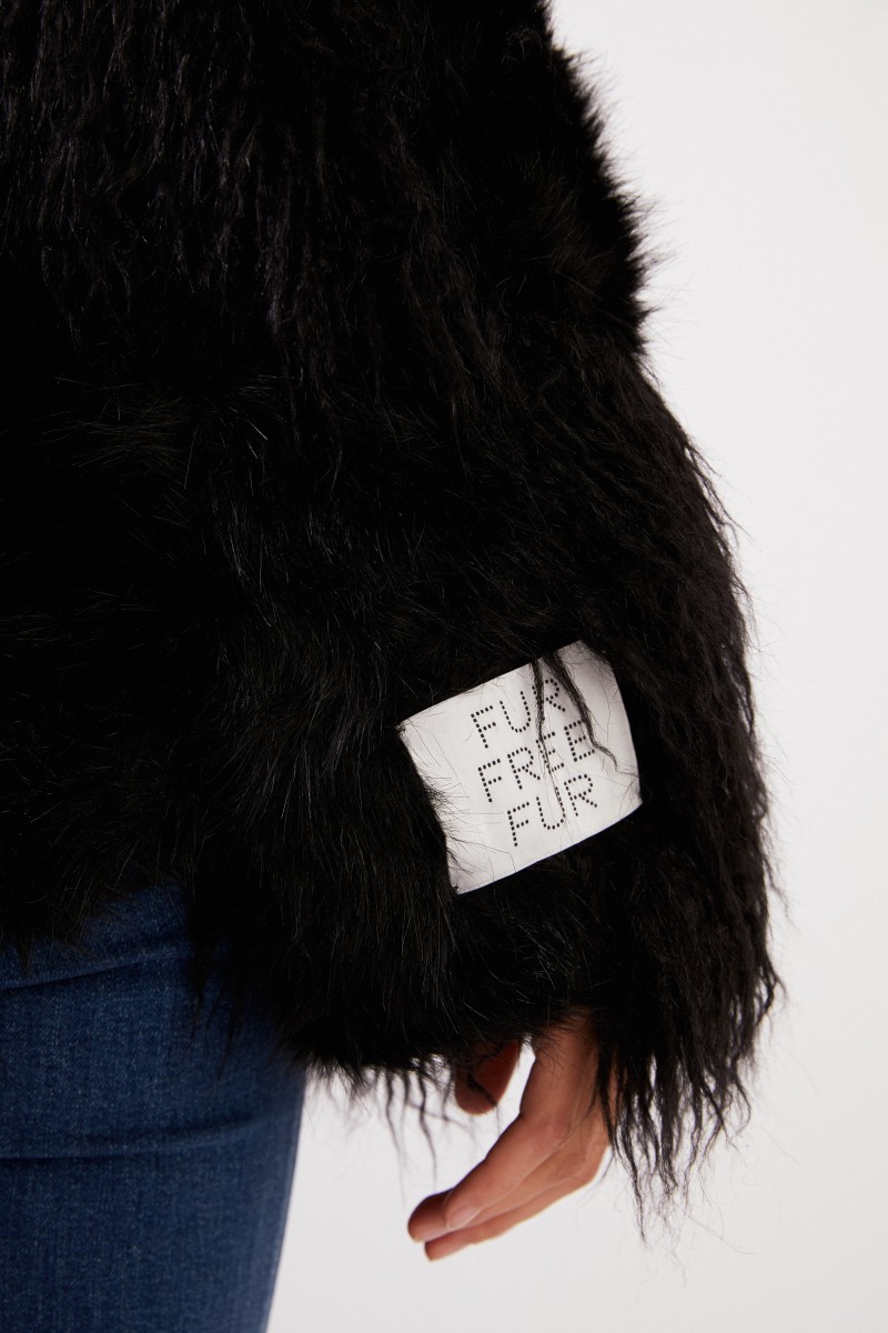 Stella McCartney Langhaar Faux Fur Jacke Schwarz