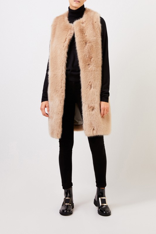 Stella McCartney Lange Faux Fur Weste Beige