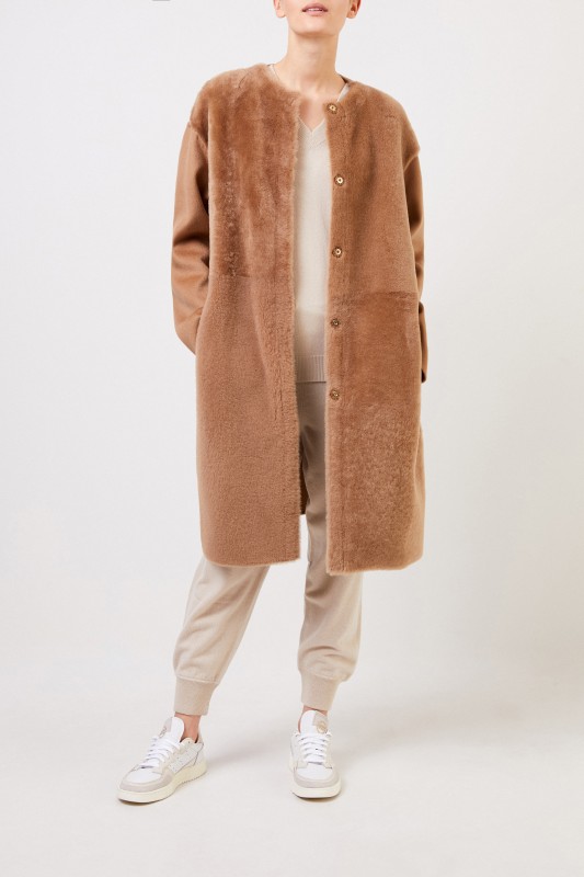Yves Salomon Cashmere-Lammfellmantel Camel