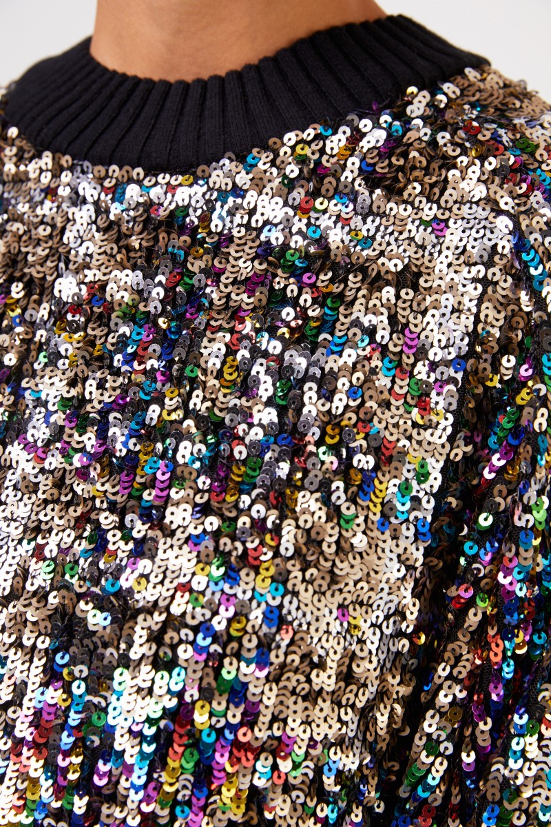 Talbot Runhof Pailletten-Oberteil mit Strickdetails Multi