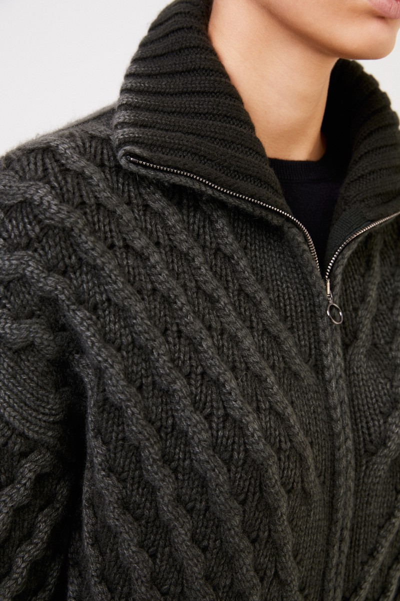 Iris von Arnim Cashmere-Cardigan 'Sedge' mit Zopfmuster Grün
