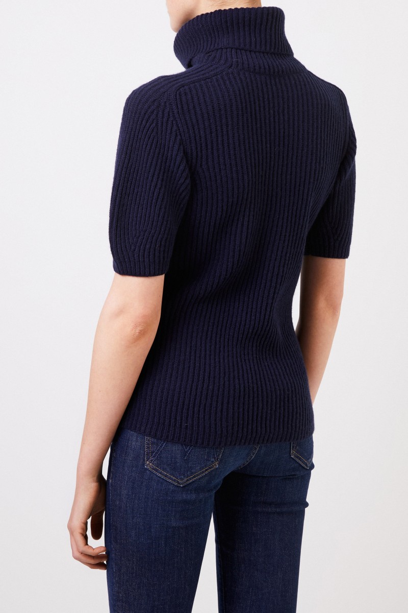 Iris von Arnim Kurzarm Cashmere-Pullover 'Fenja' Blau