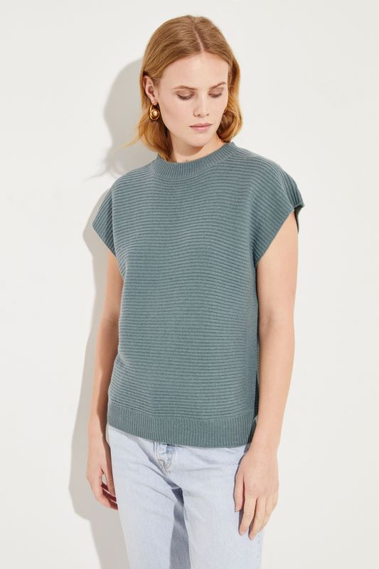 Kurzarm Woll-Cashmere-Pullover Salbei