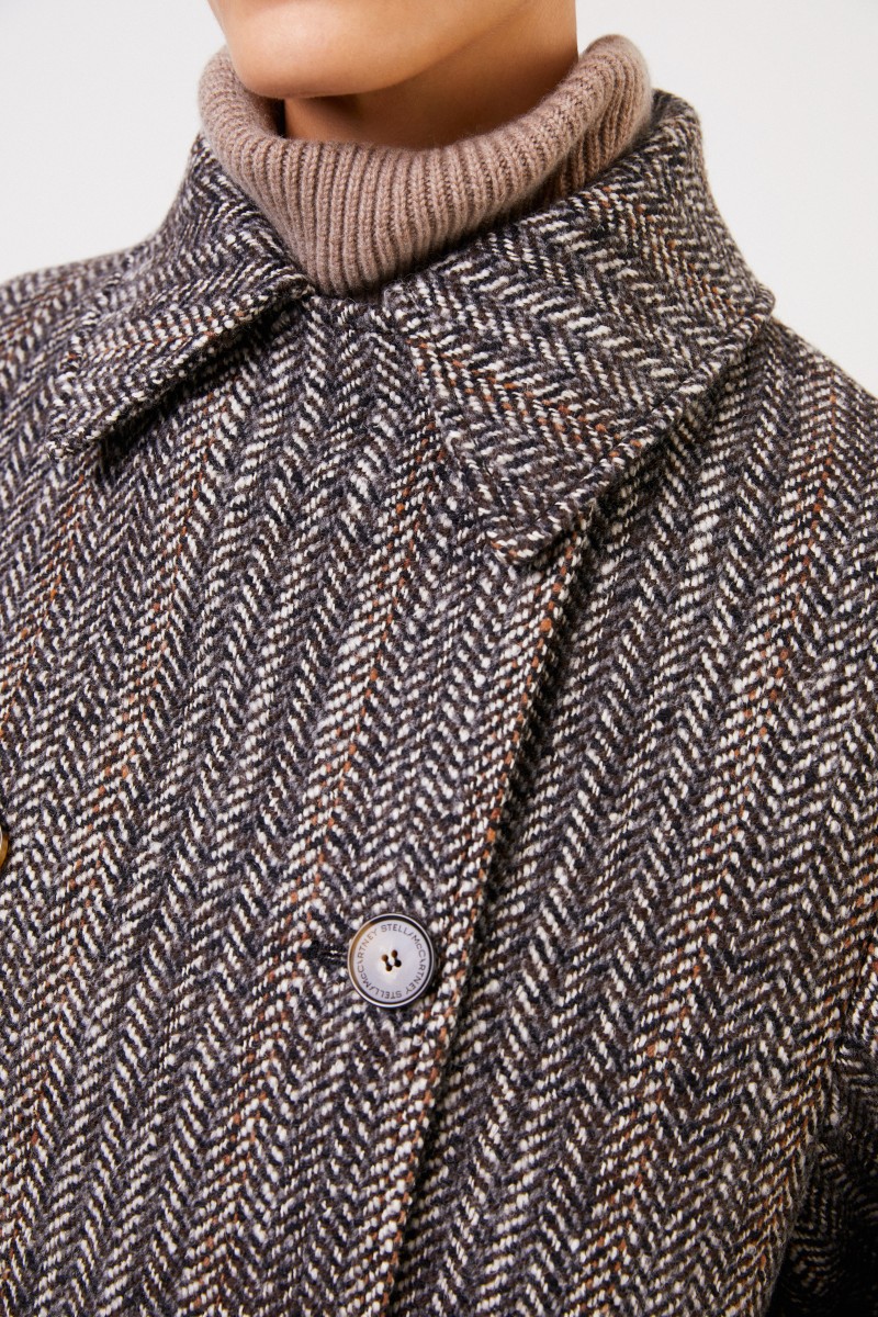 Stella McCartney Langer Woll-Mantel mit Fischgrätmuster Multi