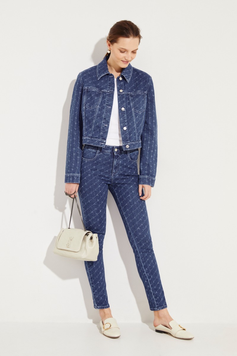 Skinny Jeans with Logo-Print Blue