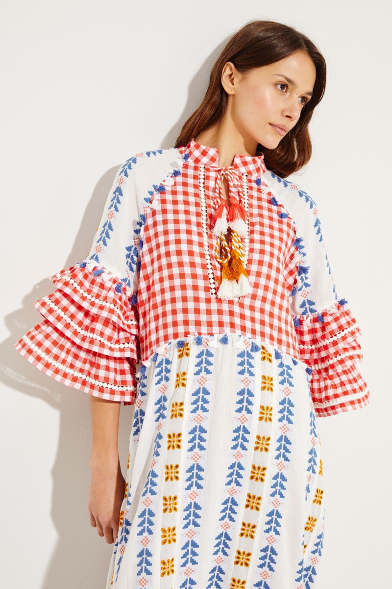 Maxikleid aus gestreifter Baumwoll-Gaze Multi