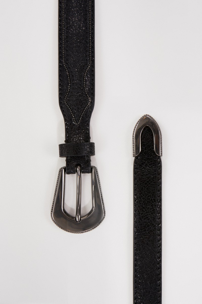 Brunello Cucinelli Ledergürtel mit Perlen-Details Schwarz
