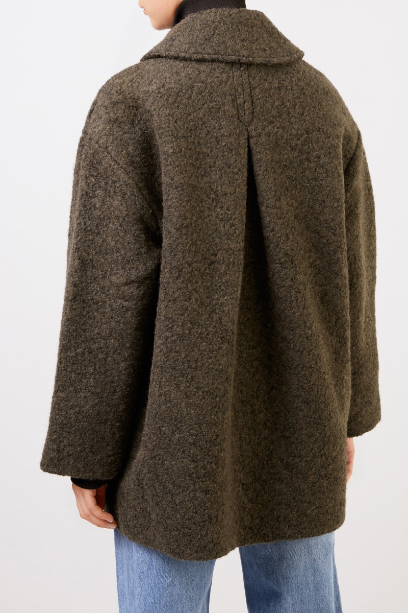 Woll-Mantel aus texturierter Bouclé-Wolle Khaki