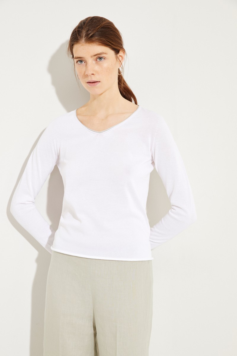 Baumwoll-Pullover mit Lurexdetails Weiß
