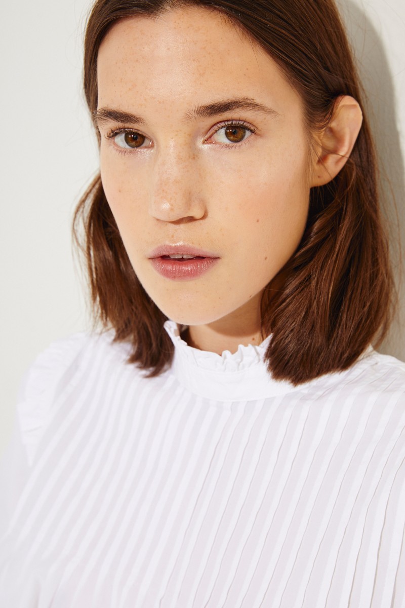 Poplin-Bluse mit Rüschen Weiß