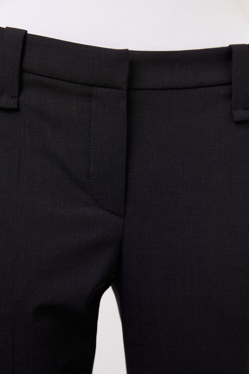 Woll-Hose mit Saumumschlag Schwarz