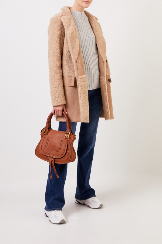 UNGER Zweireihiger Wende-Lammfellmantel Beige