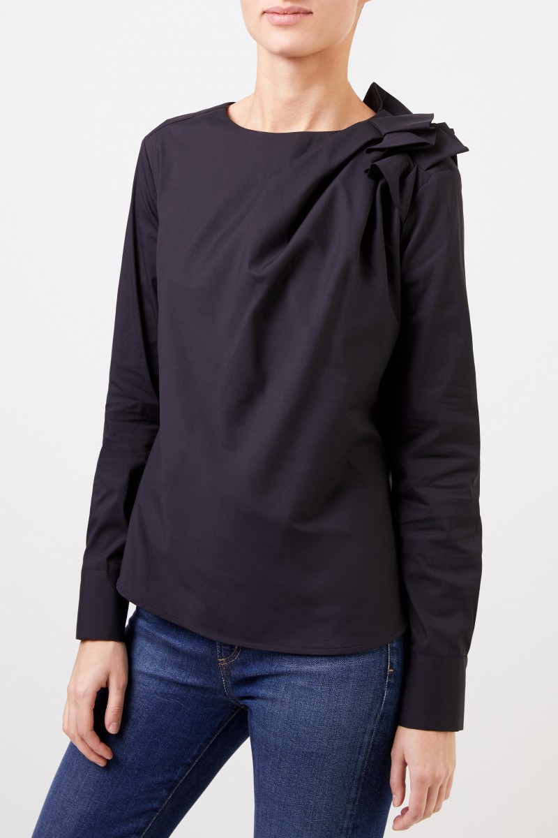 Louis and Mia Baumwollbluse mit Raffung Schwarz