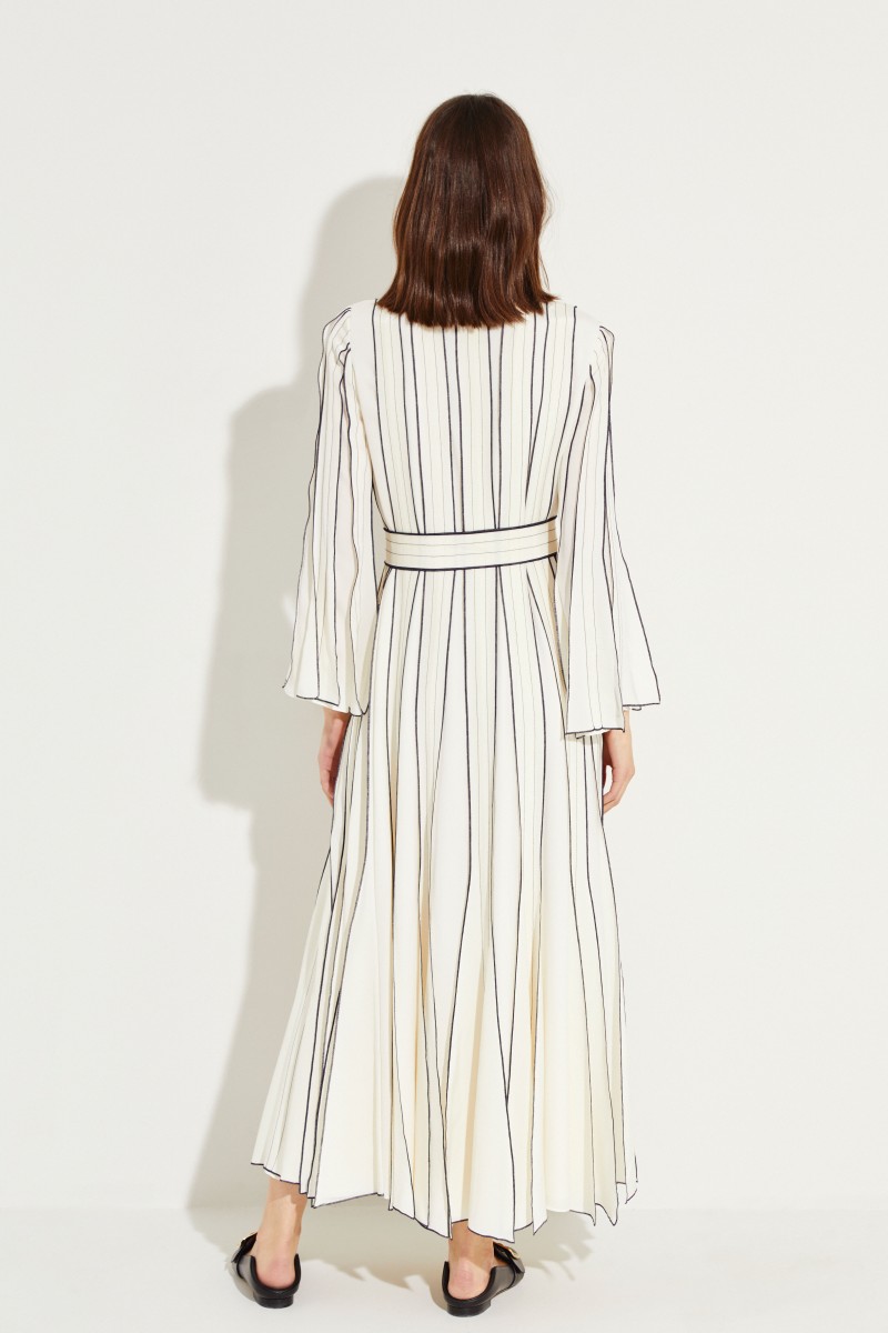 Maxi-Seidenkleid Crème/Marineblau
