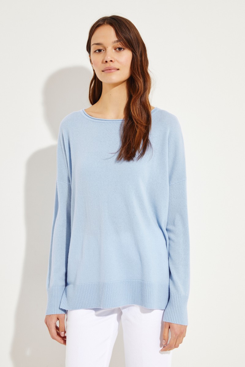 Cashmere-Pullover mit O-Neck Blau