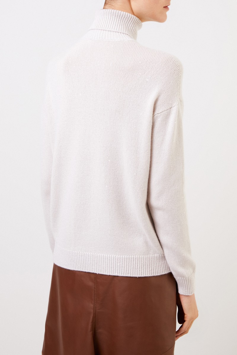 Brunello Cucinelli Cashmere-Rollkragenpullover mit Pailletten Beige