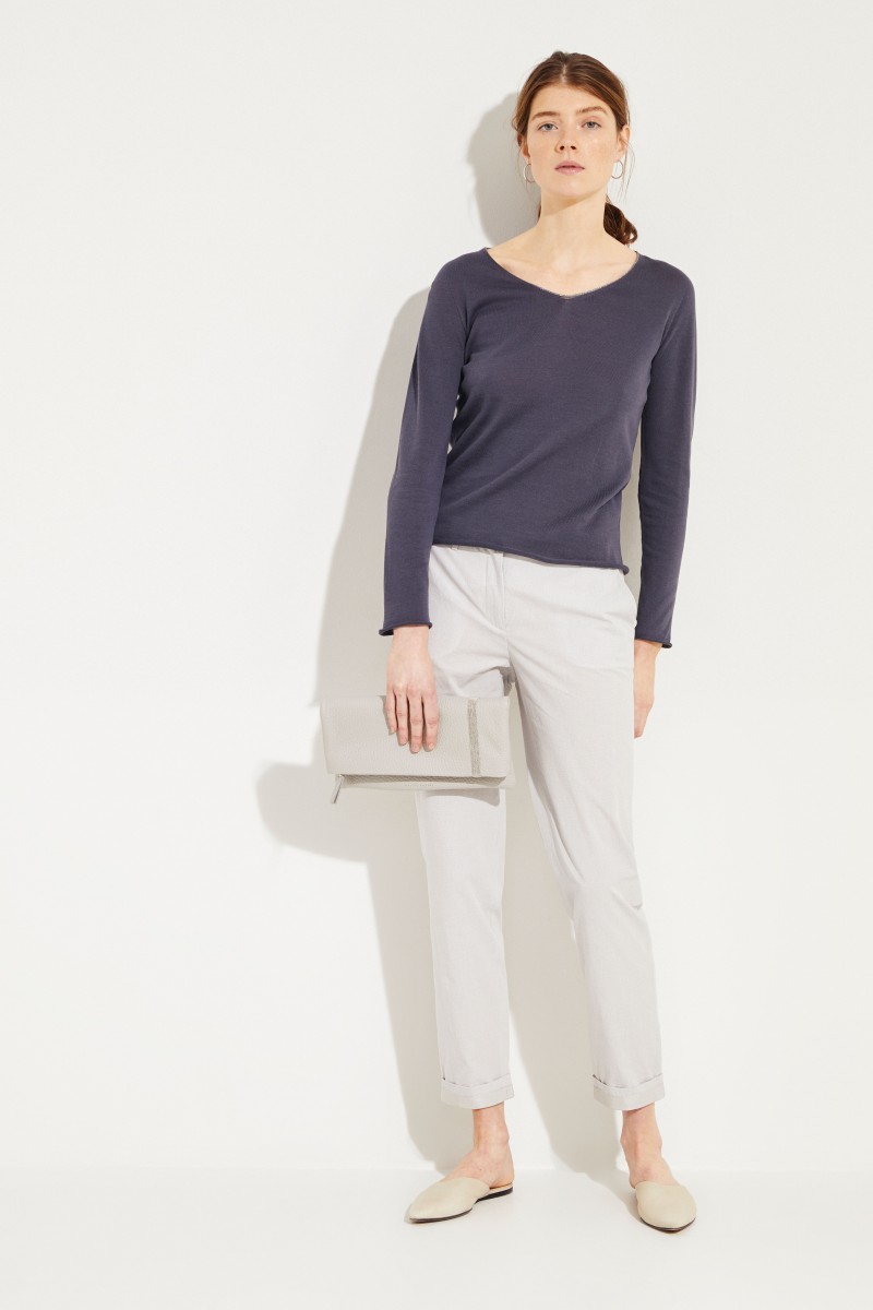 Baumwoll-Pullover mit Lurexdetails Grau