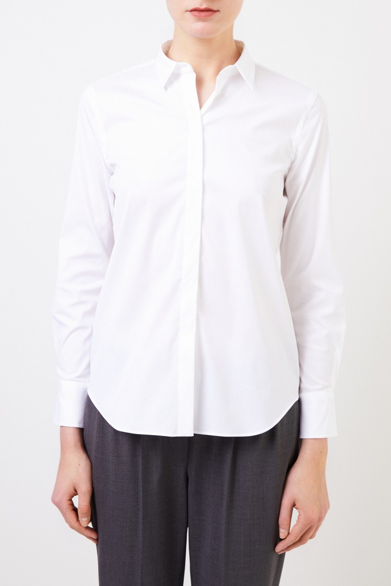 Brunello Cucinelli Klassische Baumwoll-Bluse mit Perlenverzierung Weiß