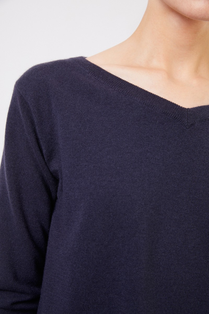 Cashmere-Pullover mit Perlenverzierung Marineblau