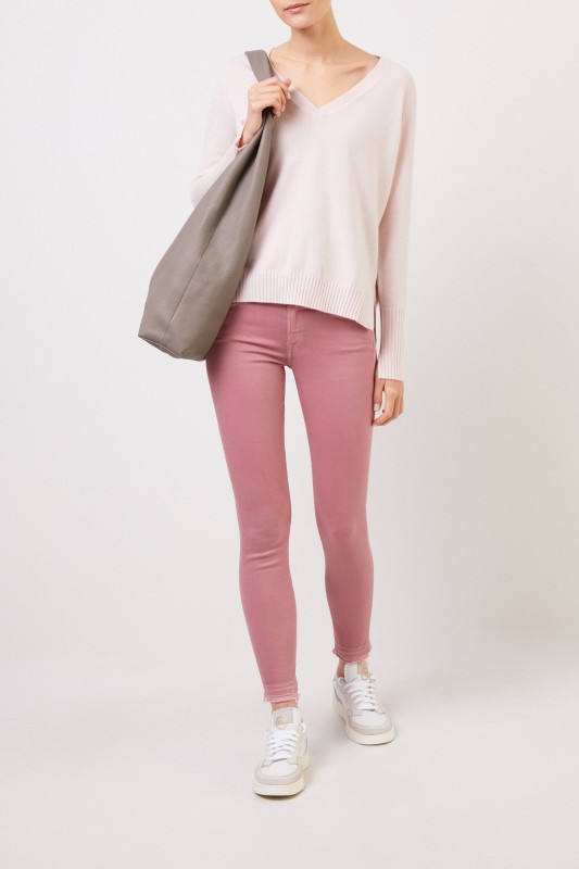 Allude V-Neck Cashmere-Pullover mit Schlitzen Rosé