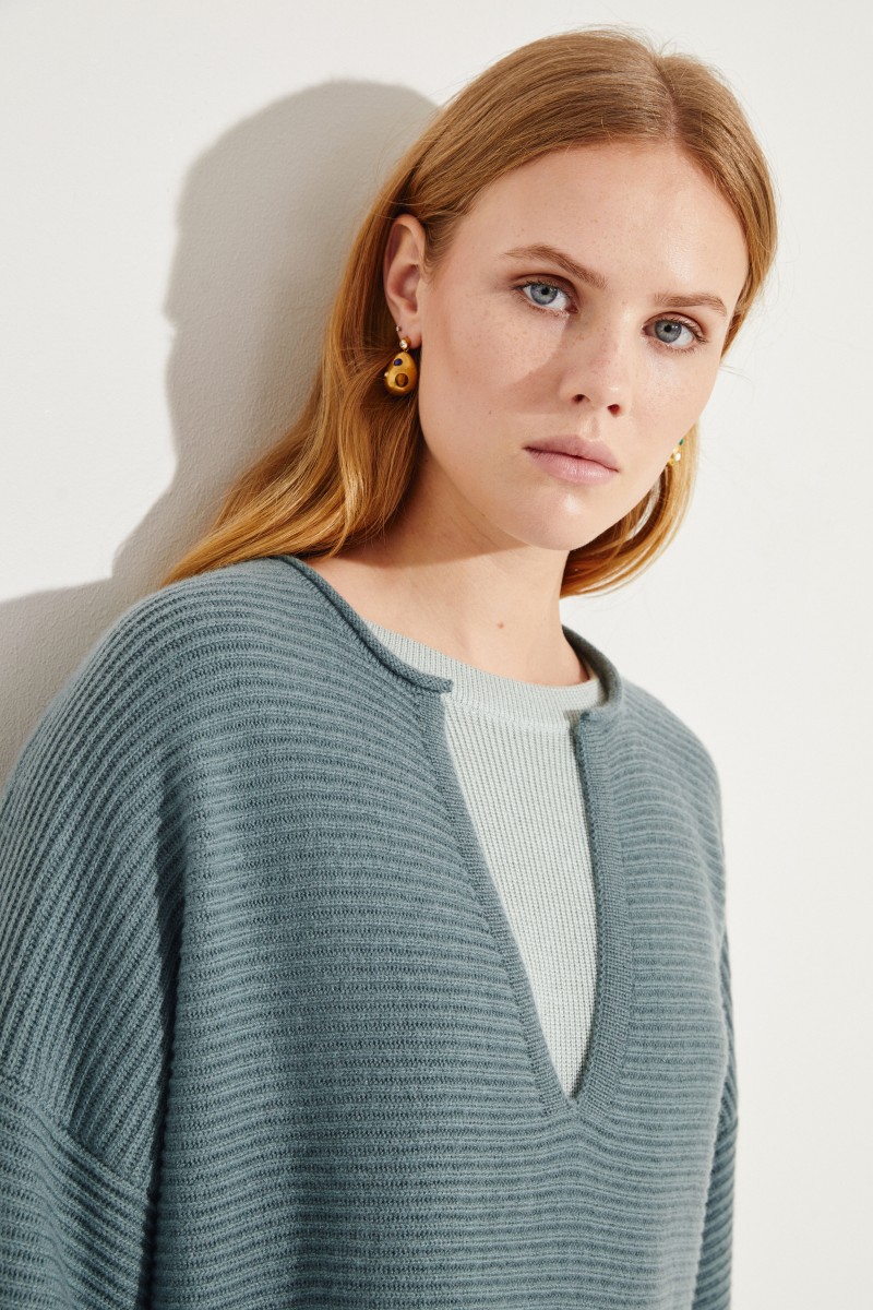 Oversize Woll-Cashmere-Pullover Grün