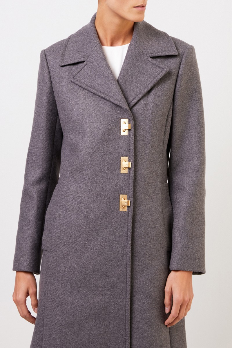 Tory Burch Woll-Mantel mit Klappverschluss Grau Melange