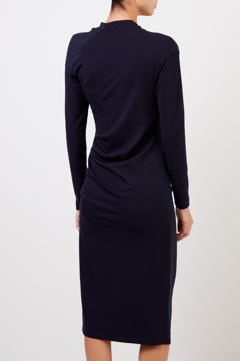 Midi-Wollkleid mit Faltendetails Marineblau