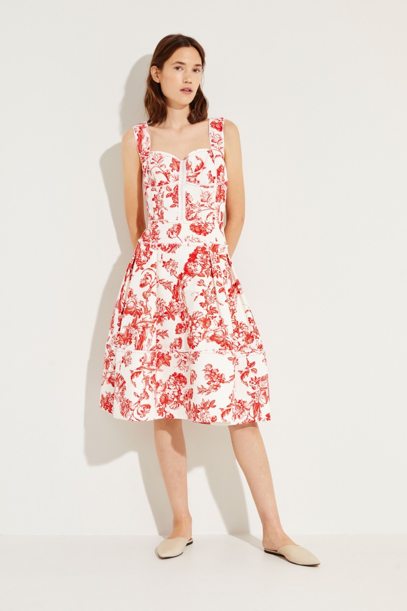 Cocktailkleid mit Blumenprint Weiß/Rot