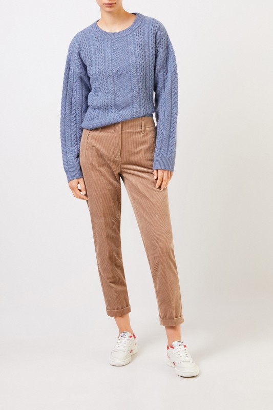 Cambio Cord-Hose mit Saumumschlag Beige