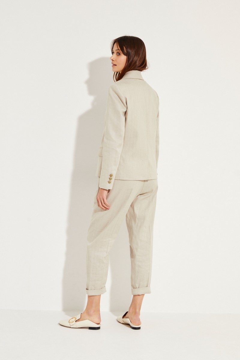 Baumwoll-Leinen-Blazer Beige