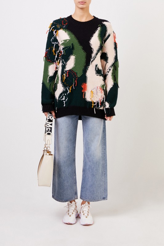Stella McCartney Gemusterter Woll-Pullover mit Fransen Multi