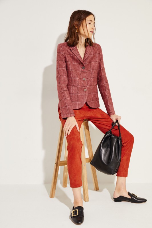 Karierter Woll-Blazer Rot/Rosé