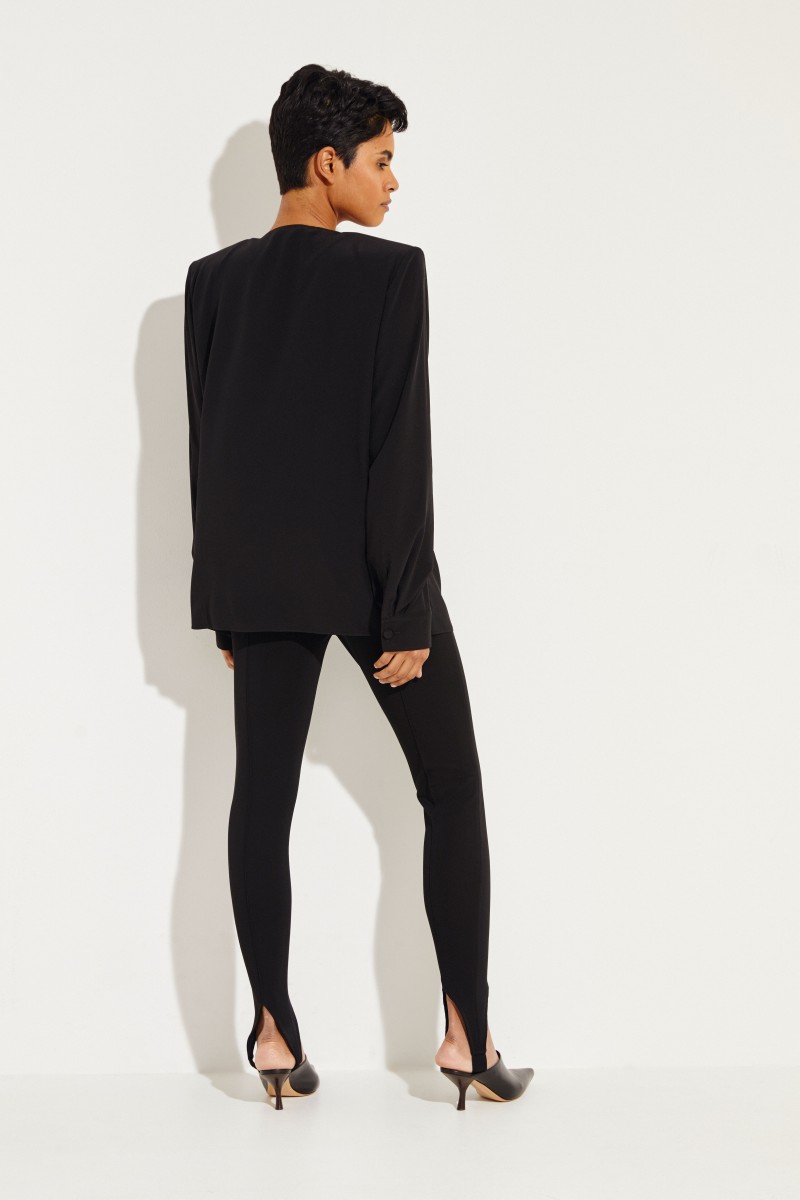 Seiden-Bluse mit Kragen Schwarz/Weiß
