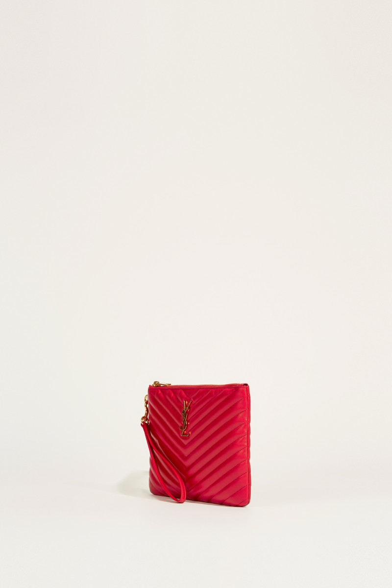 Gesteppte Leder-Clutch mit Logo Rot