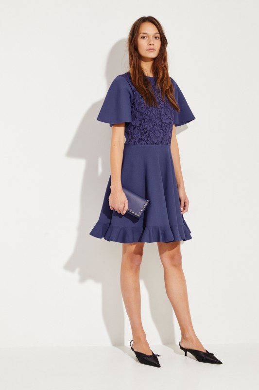 Strick-Kleid mit Spitzenbesatz Blau