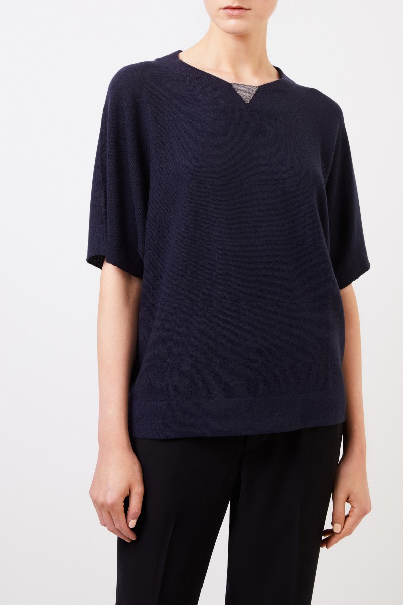 Fabiana Filippi Cashmere-Poncho mit Perlenverzierung Marineblau