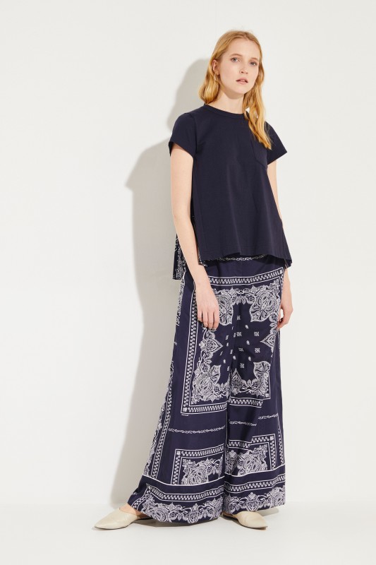 Baumwoll-Shirt mit Plissee-Detail Blau