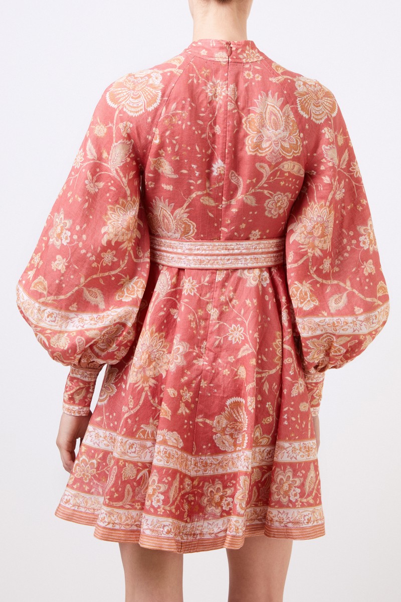 Zimmermann Kurzes Leinen-Kleid 'Veneto' mit Print Koralle