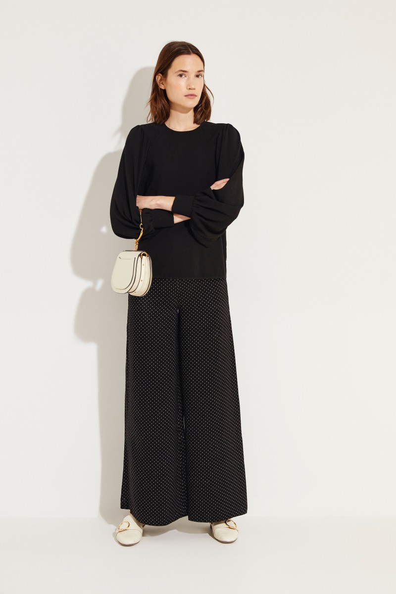 Fließende Hose mit Polka Dots Schwarz/Weiß