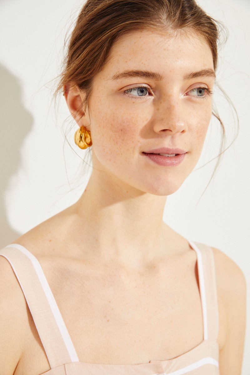 Gestreiftes Leinen-Kleid 'Boca' Rosé/Weiß