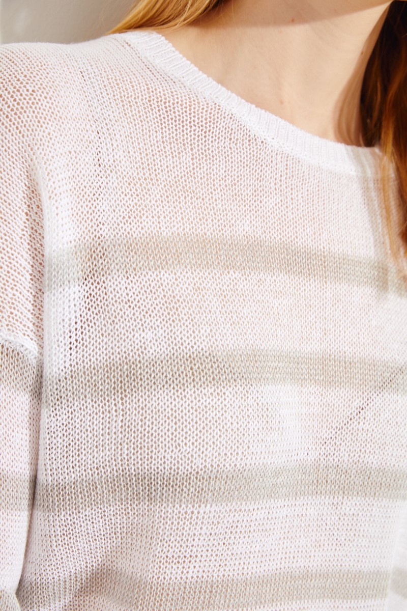 Gestreifter Leinen-Pullover 'Samantha' Weiß/Grau