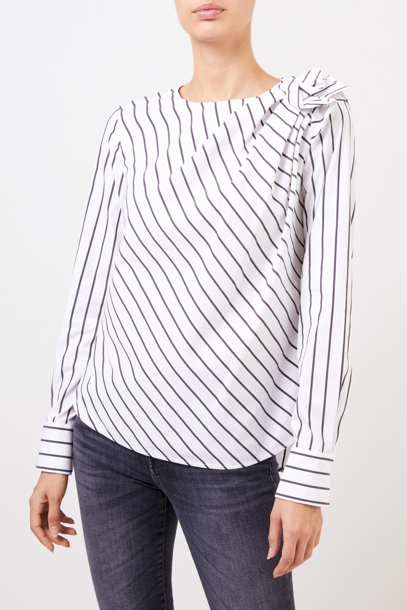 Louis and Mia Gestreifte Baumwollbluse Weiß/Grau